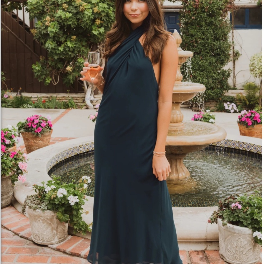 Elegant Dark Green Halter Dress